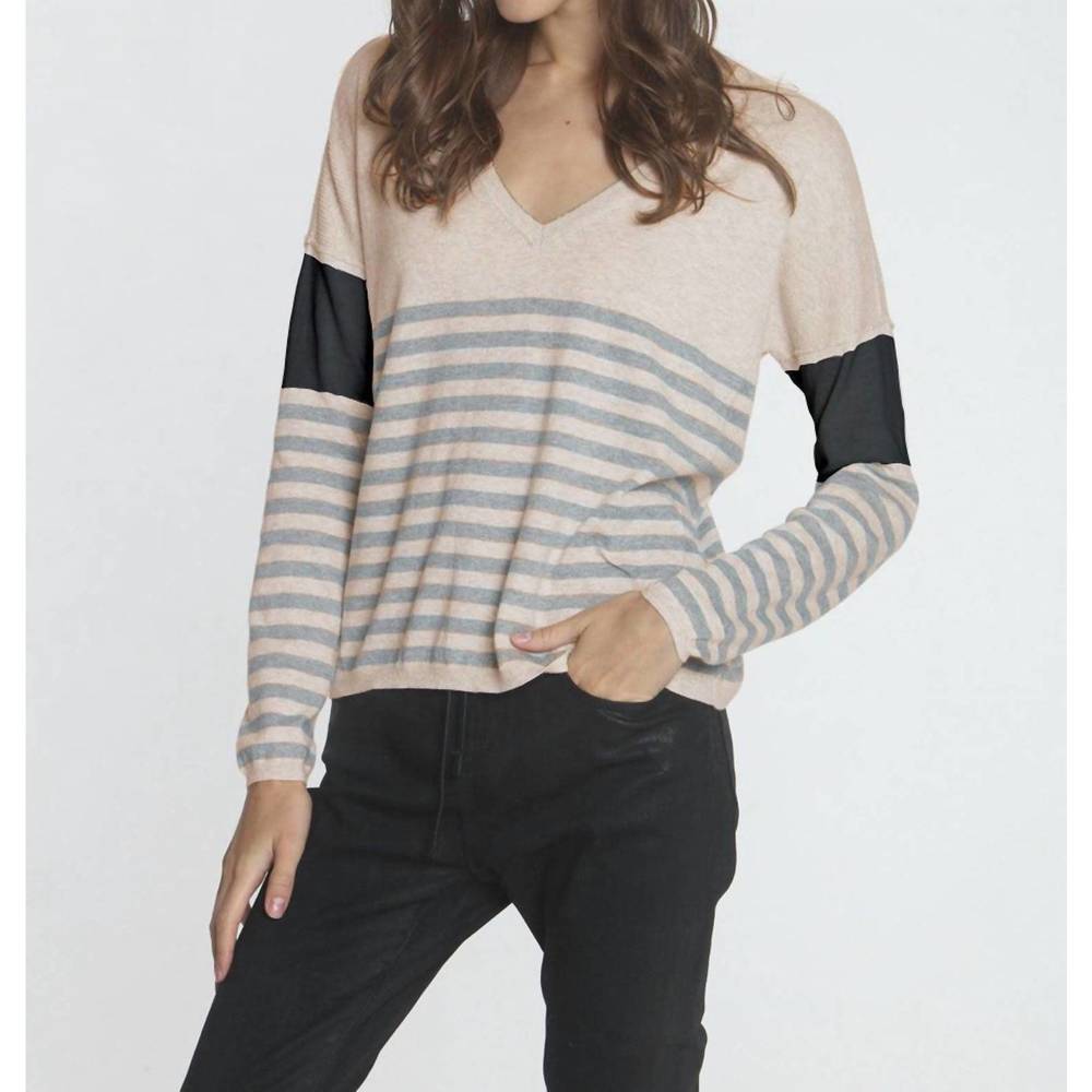 NEW LABEL+THREAD women's lindsey stripe vee in sand/fog